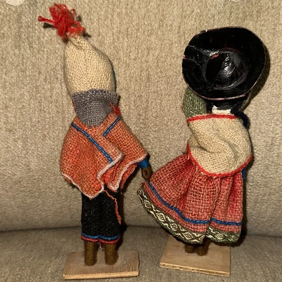 VINTAGE Peruvian Dolls Hand Woven and Painted Folk Art Boy Girl With Baby - Picture 5 of 6